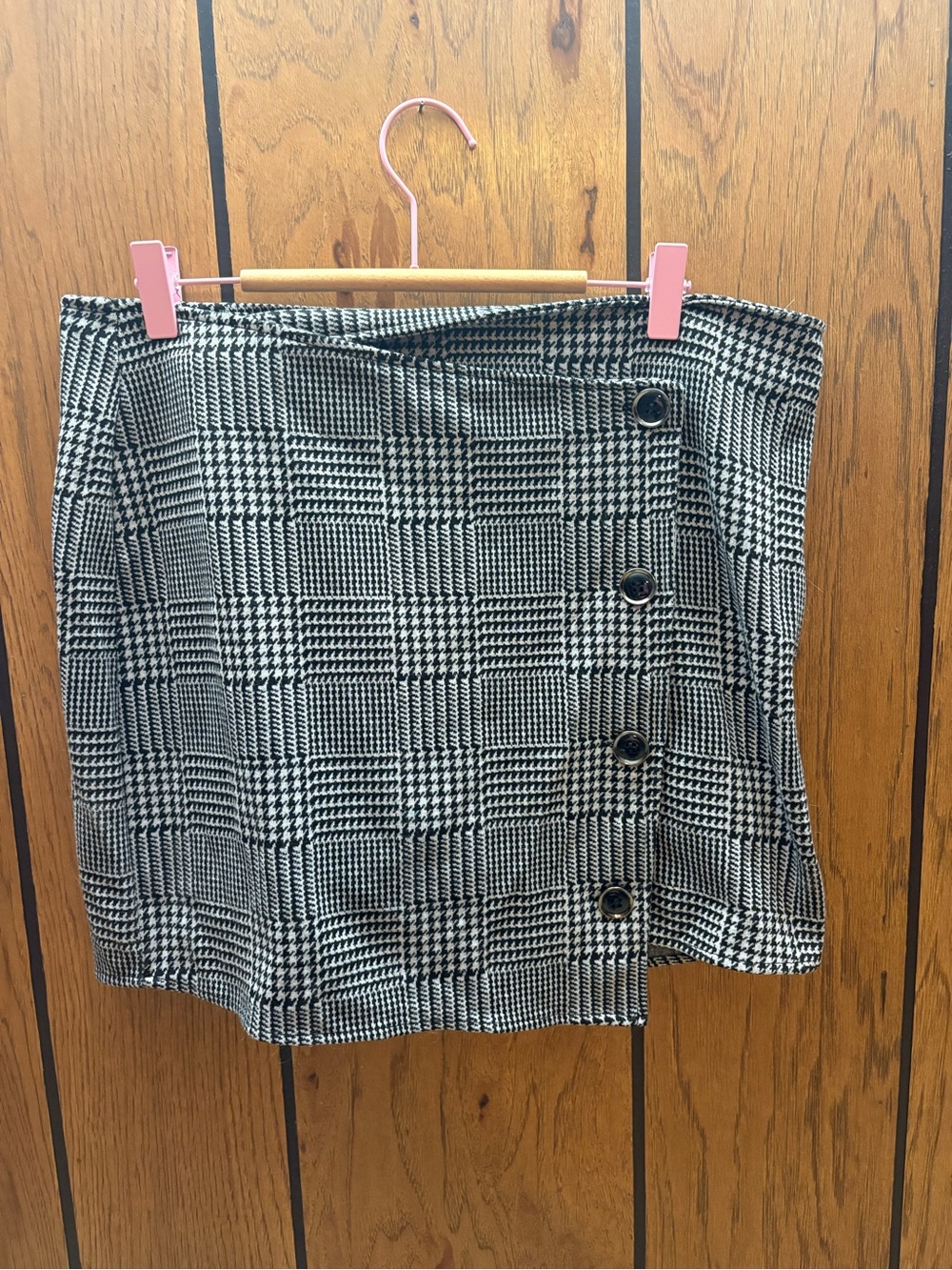 Joe Boxer Black and White Plaid Button-Front Mini Skirt